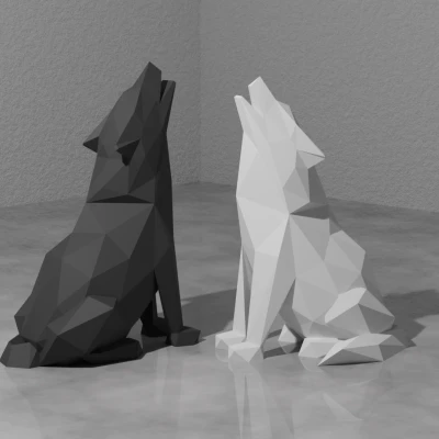 Chó Sói Howling Low Poly (Chỗ Cắm Dao Cạo / Đồ Trang Trí)