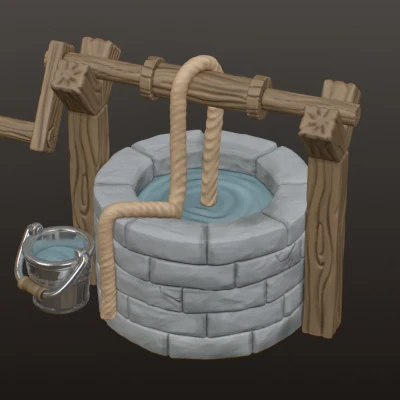 Giếng nước cổ điển cho mô hình làng thời trung cổ