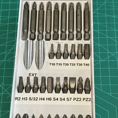 Hex Holder Gridfinity 4x2 (4U tall) - holds long, short and extender bits