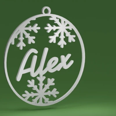 Quả cầu Giáng sinh với bông tuyết và tên Alex