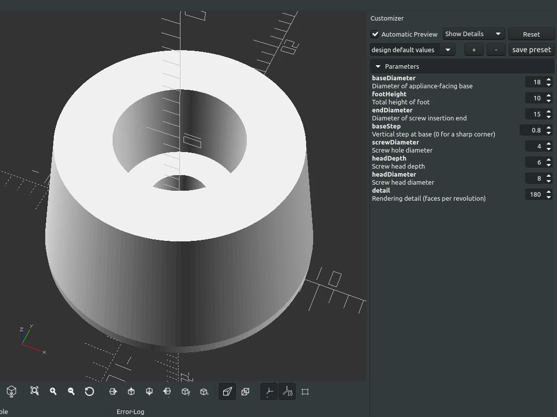 Chân cao su điều chỉnh kích thước với mã nguồn OpenSCAD
