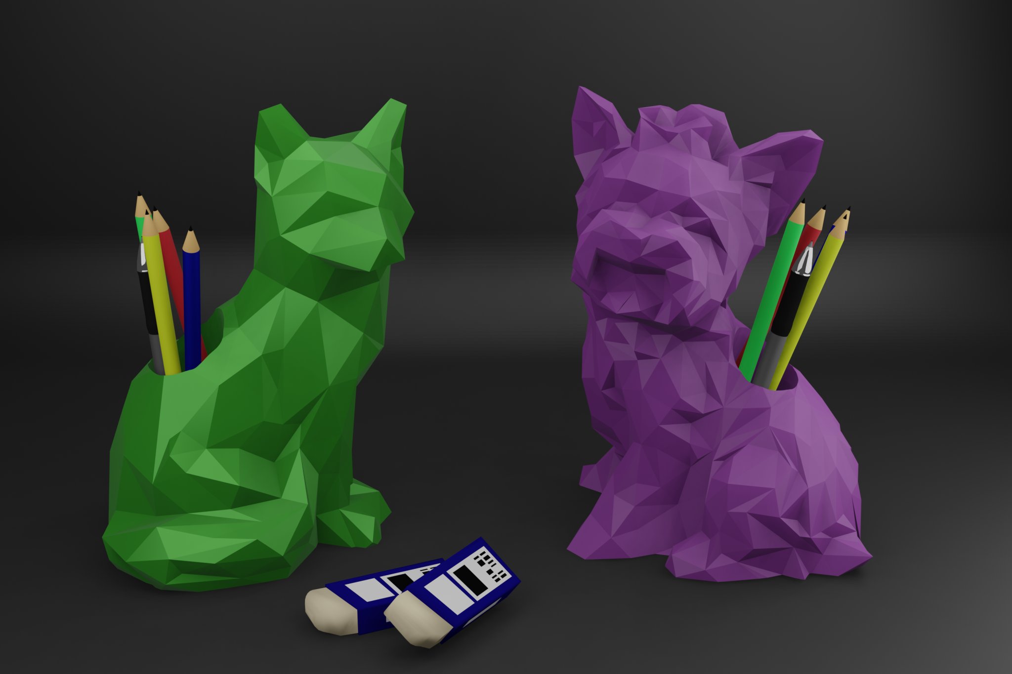 Giá đỡ bút hình cáo và chó Yorkie phong cách thấp