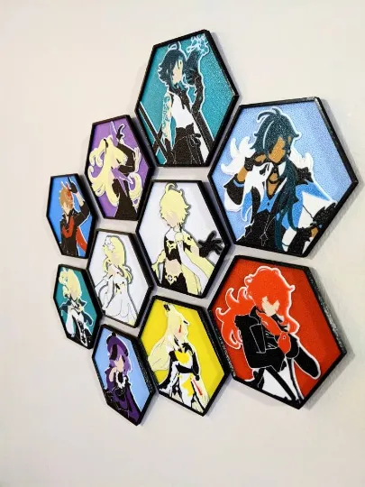 Nghệ thuật tường hình lục giác tối giản - Nhân vật Genshin ...