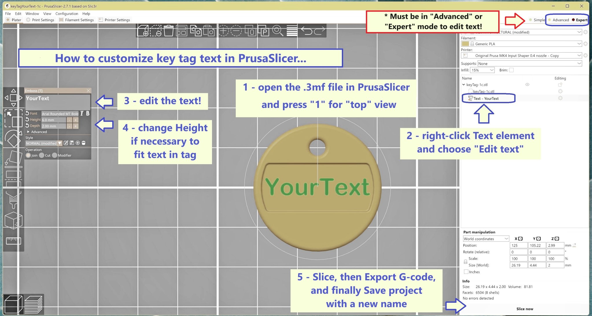 Thẻ chìa khóa tùy chỉnh hai màu với văn bản lựa chọn