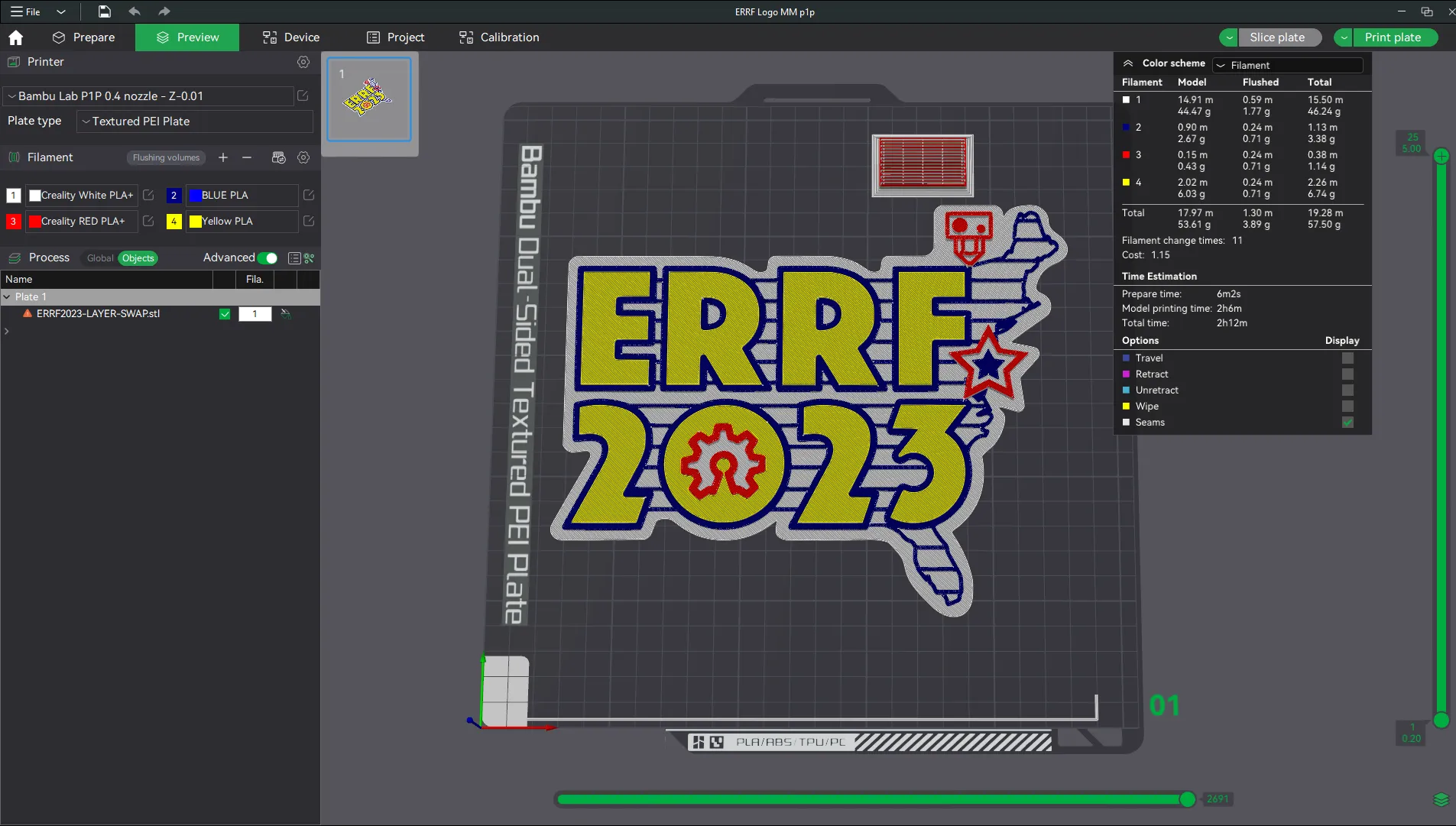 Logo ERRF với MM sơn sẵn cho Bambu Studio - P1P/P1S/X1C