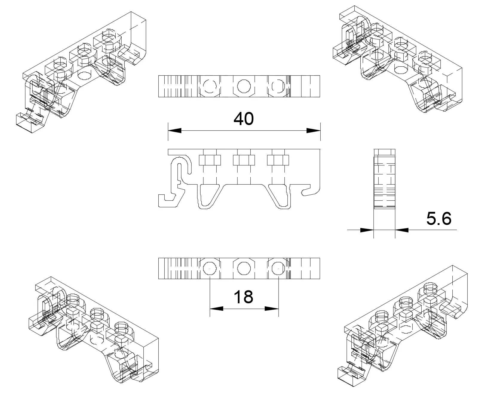 Kẹp ray DIN với khe cho đai ốc hex M3
