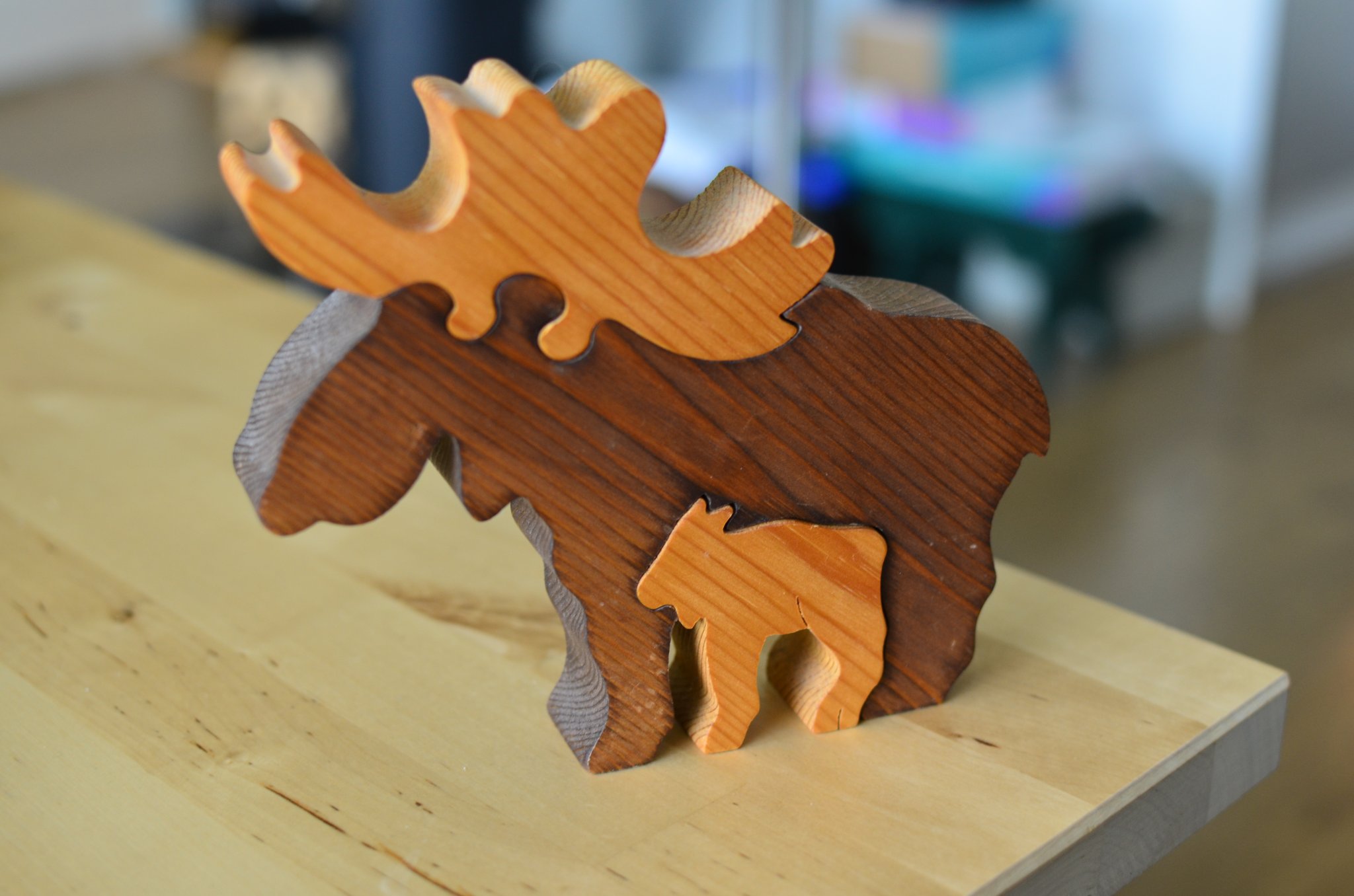 Câu đố tuần lộc trang trí 3D từ gỗ nguyên bản