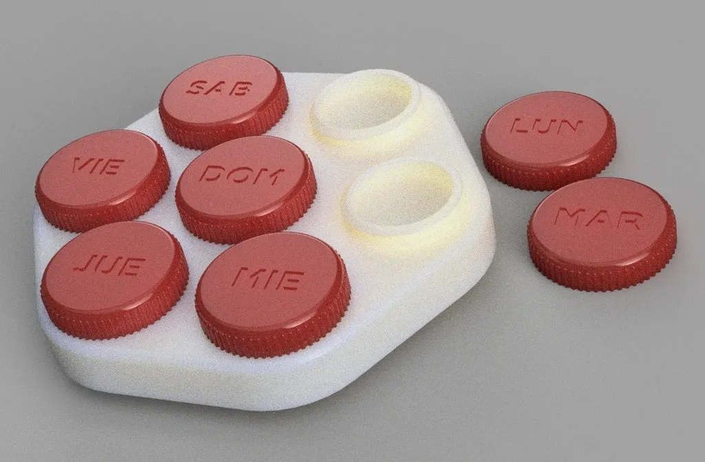 Hộp đựng thuốc hàng tuần bằng tiếng Anh và Tây Ban Nha