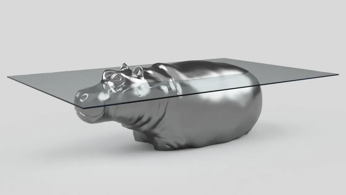 Bàn kính hình hà mã nổi lên từ mặt nước