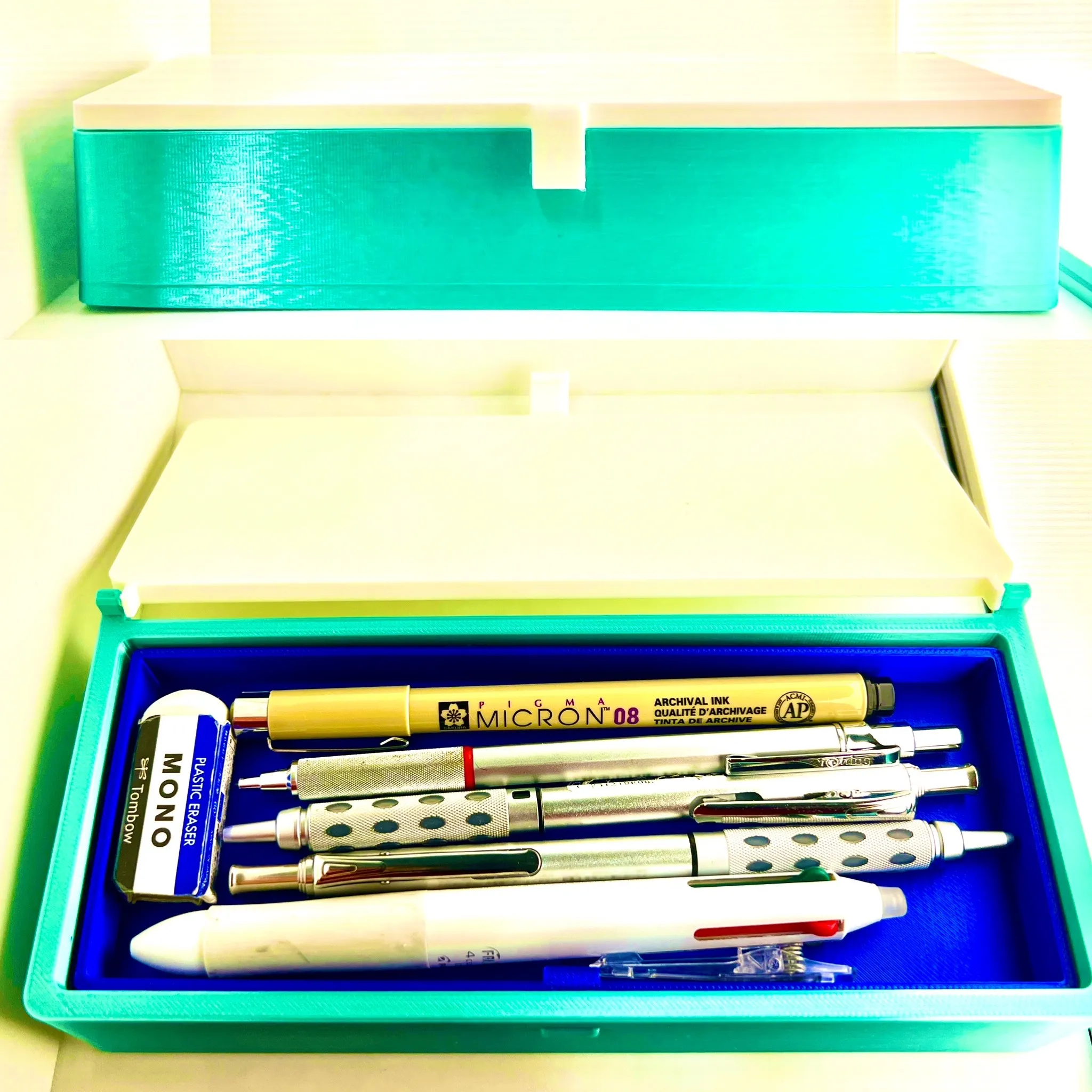 Hộp bút chì/bút bi với khay bỏ vào tiện lợi