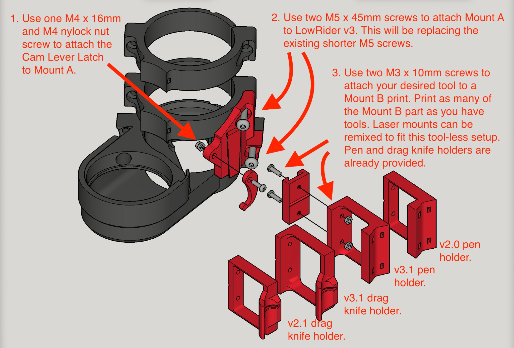 Giá đỡ phụ kiện thay đổi nhanh không cần dụng cụ cho LowRid...