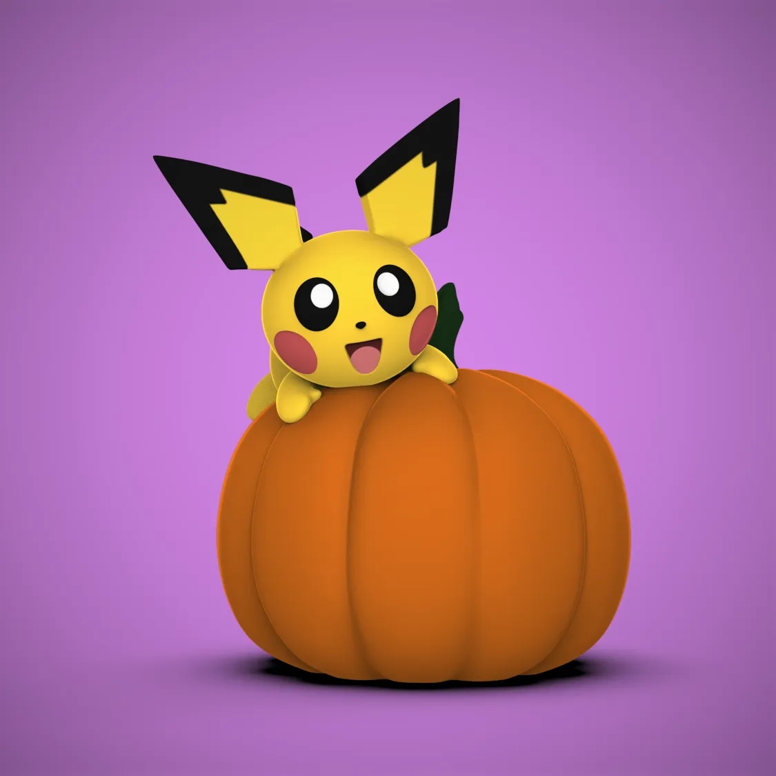 Pichu đang vui chơi trên quả bí ngô Halloween