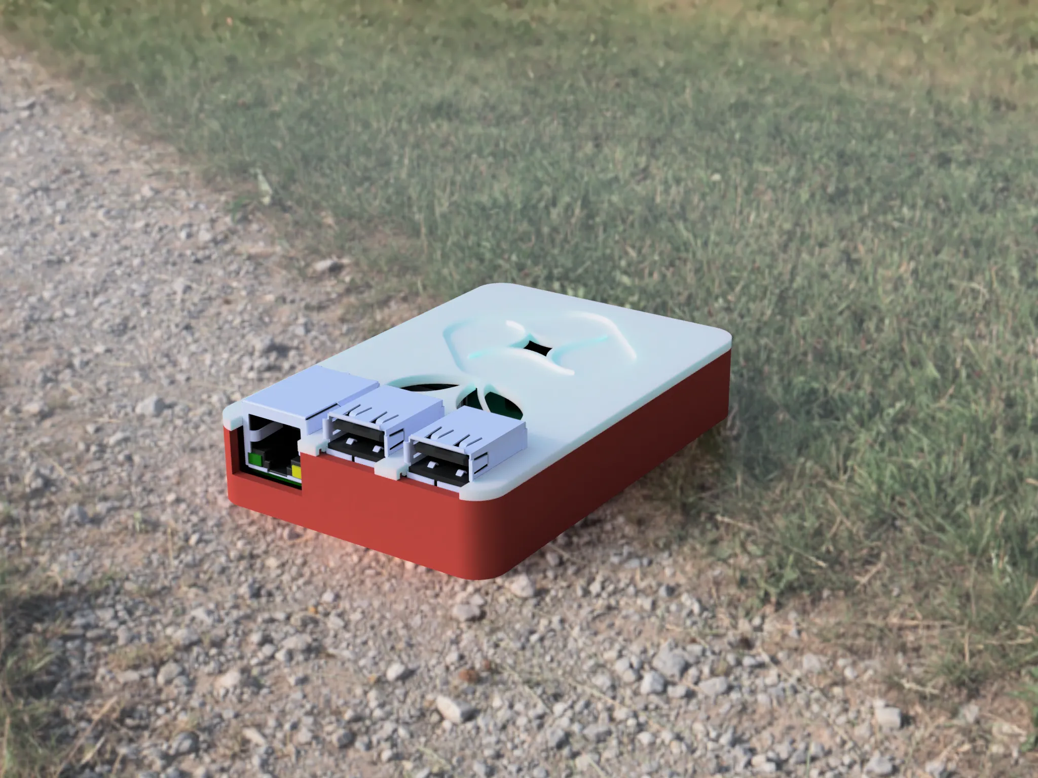 Vỏ máy Raspberry Pi 3 với lỗ cho nguồn và LAN