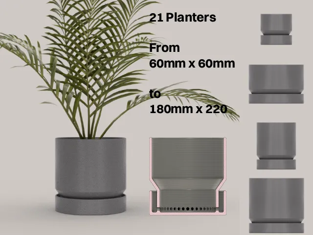 Bộ 21 chậu cây với đế tích hợp cho không gian sống