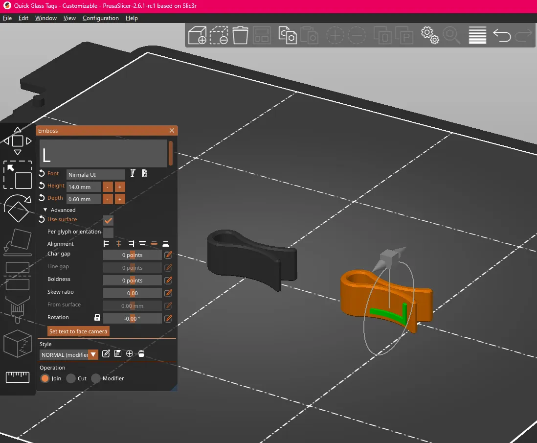 Thẻ thủy tinh tùy chỉnh cho khách mời trong PRUSA Slicer