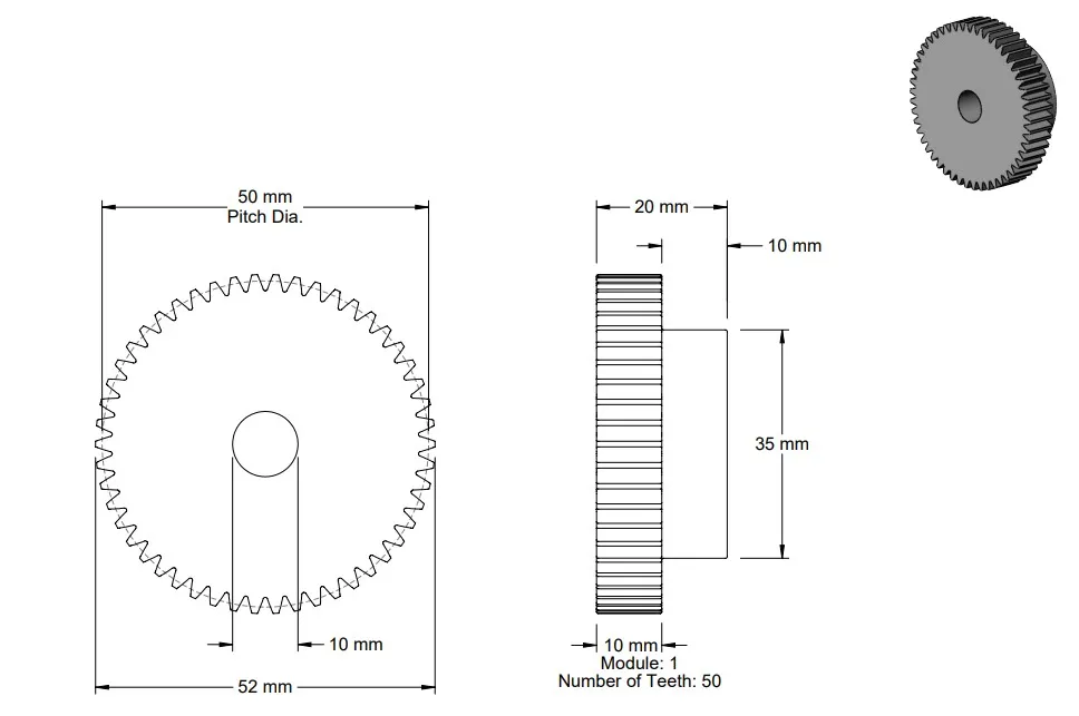 Bánh răng 50 răng cho trục 10mm đường kính