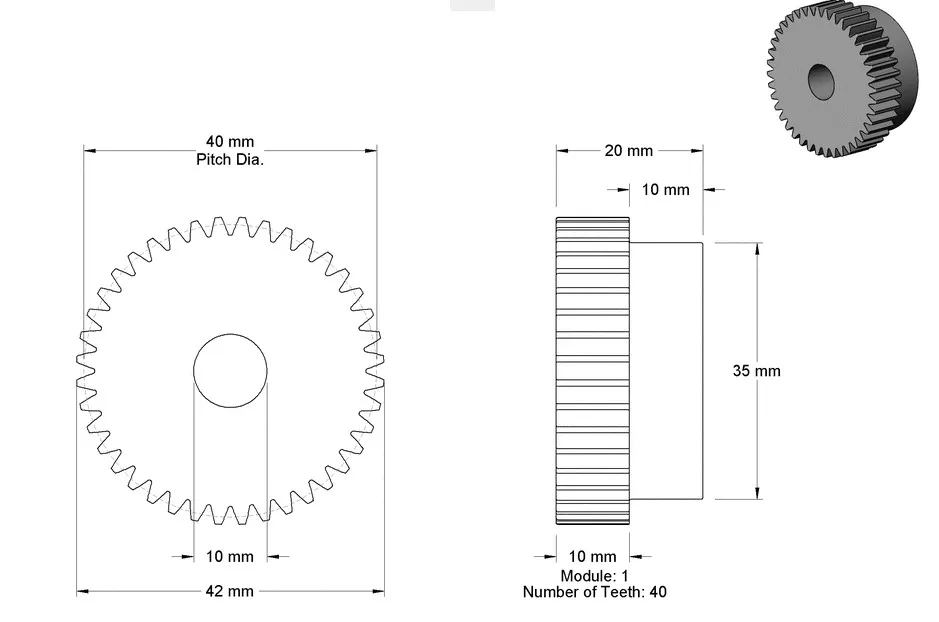 Bánh răng 40 răng cho trục đường kính 10mm