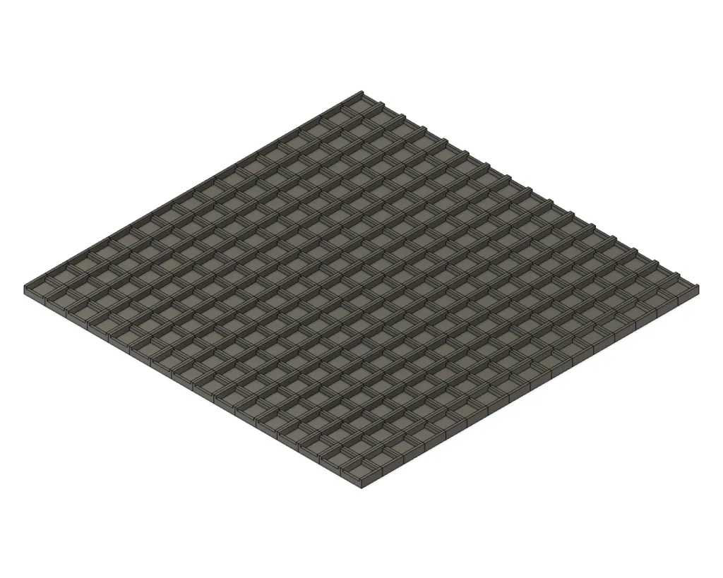 Mô hình lưới LED 16x16 với không gian cho linh kiện