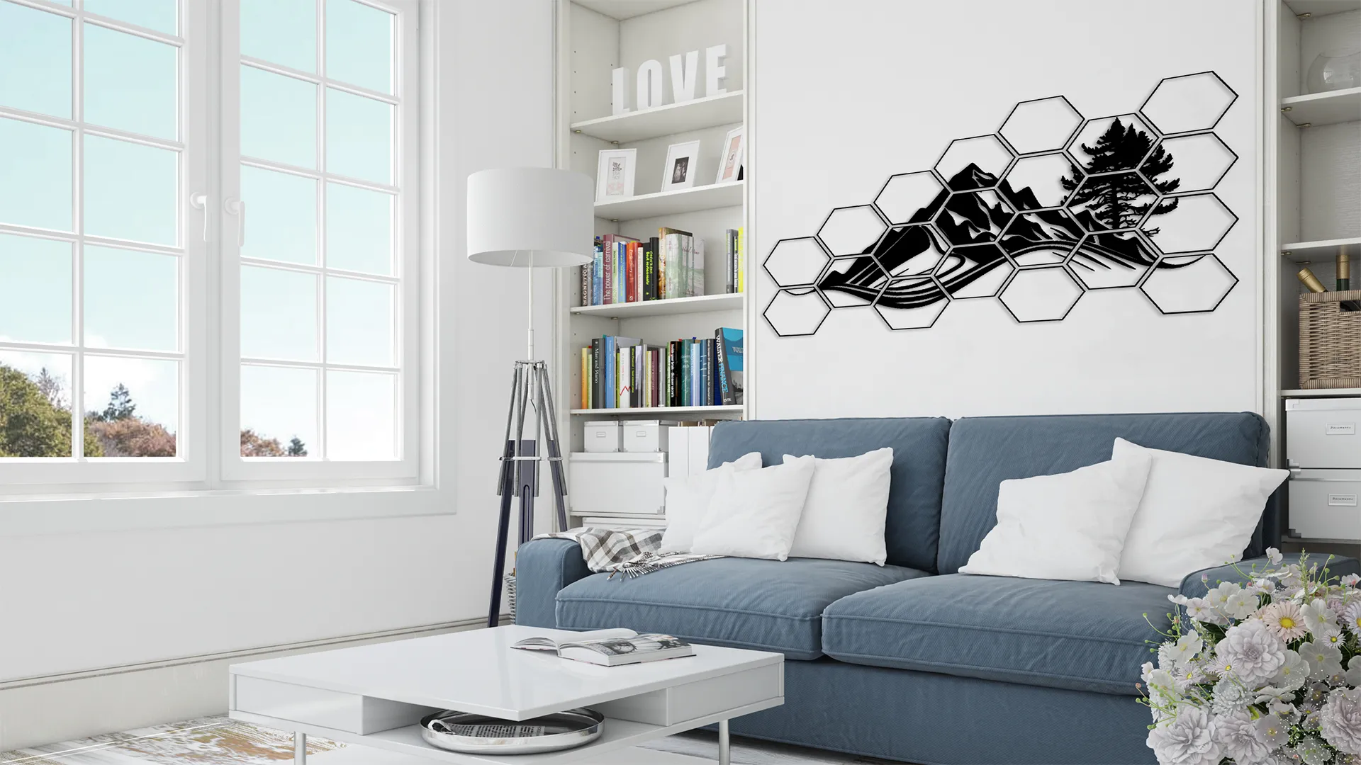 Trang trí núi hình lục giác treo tường