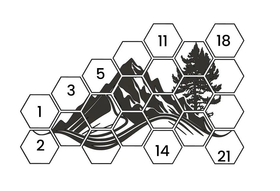 Trang trí núi hình lục giác treo tường