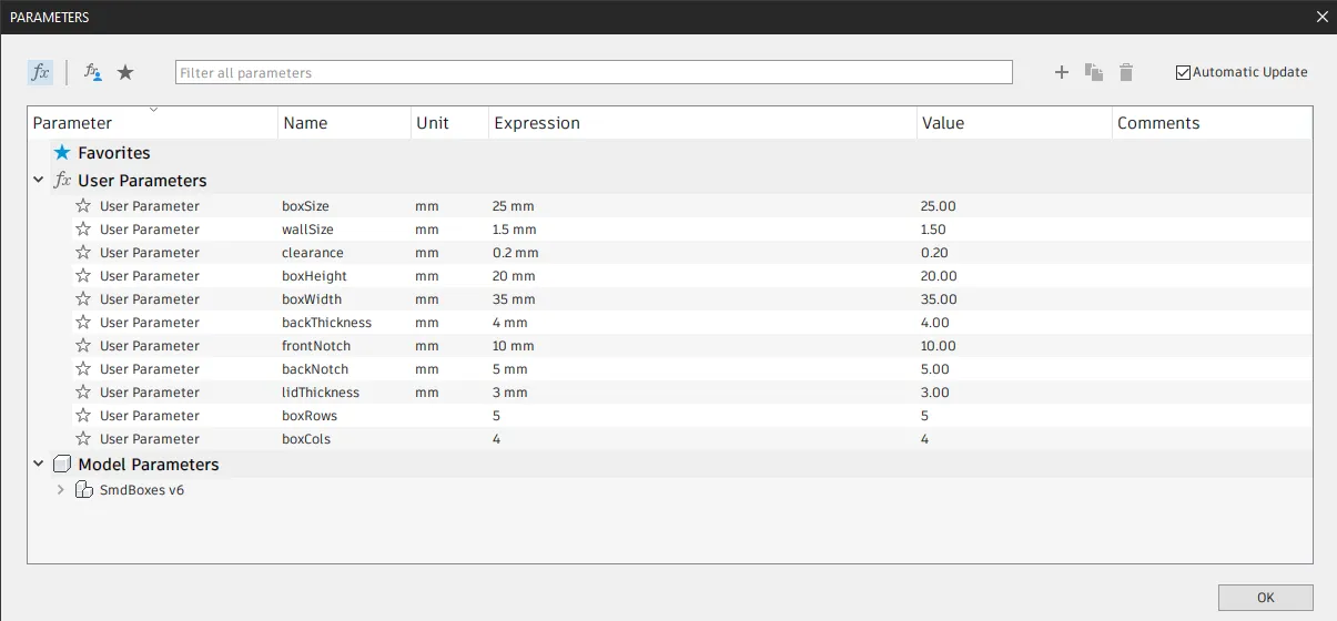 Hộp linh kiện SMD tham số