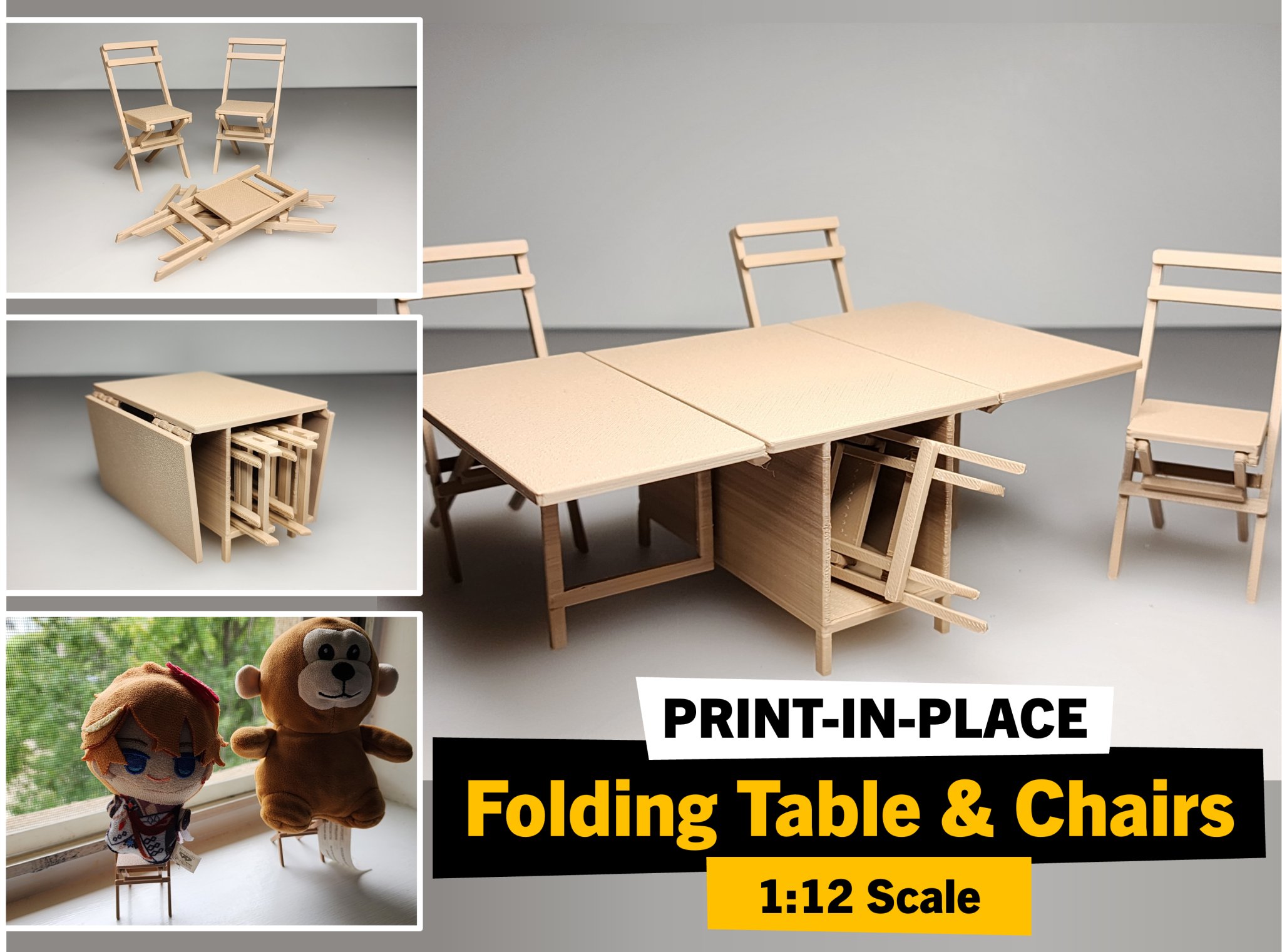 Bàn ăn gập lá với ghế xếp có ngăn chứa