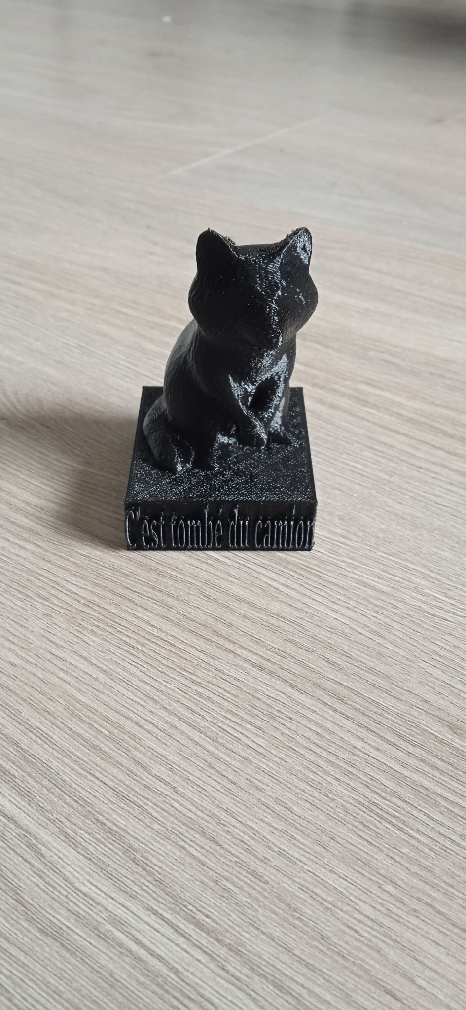 Tượng nhồi bông gấu trúc với chữ "c'est tombé du camion