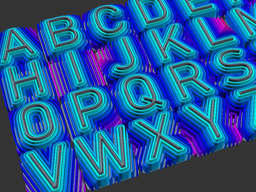 Chữ cái FontWave với sóng nước và màu sắc filament độc đáo