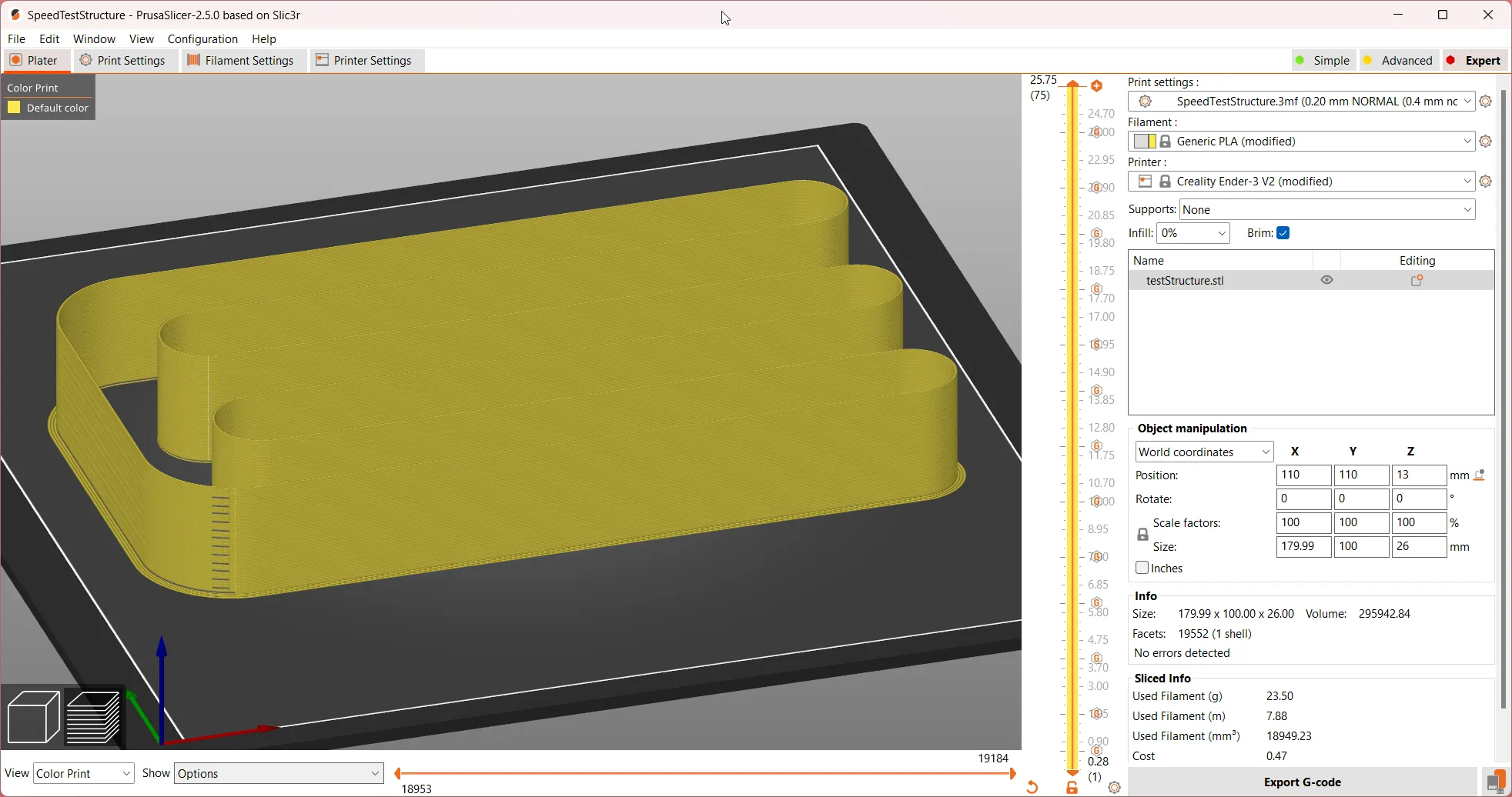 Cấu trúc thử nghiệm tốc độ đùn tối đa cho máy in 3D