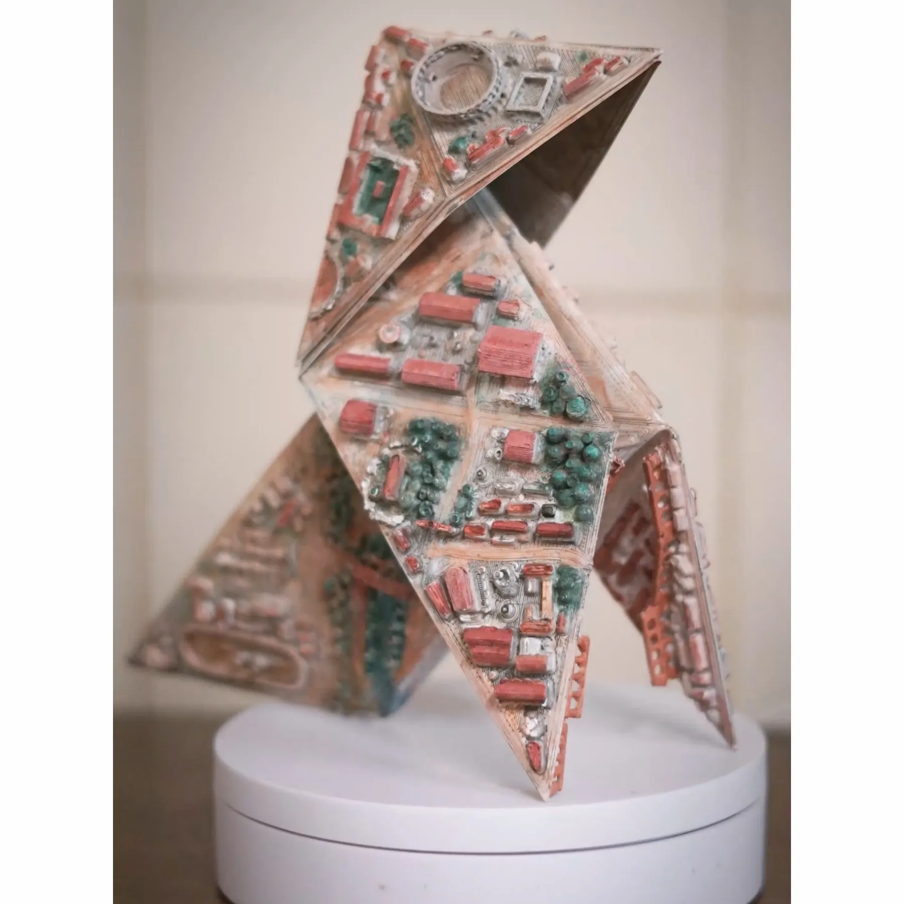 Origami chim giấy thành phố cổ in 3D