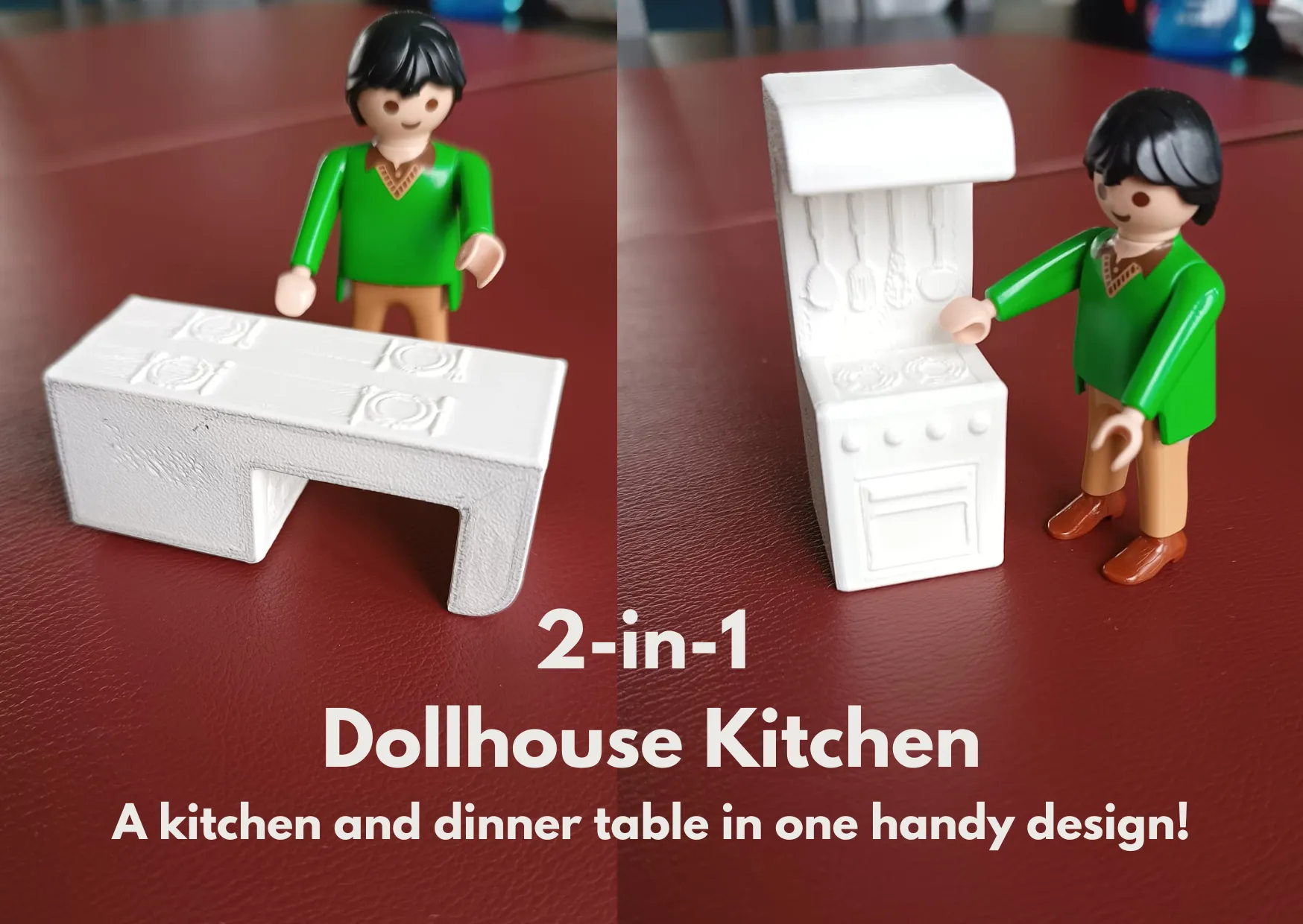 Bếp và bàn ăn 2 trong 1 cho ngôi nhà búp bê