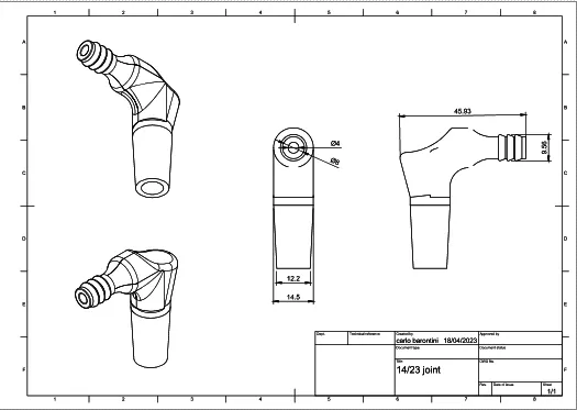 Khớp nối trong 14/23 với đầu nối ống theo tiêu chuẩn ISO châ...