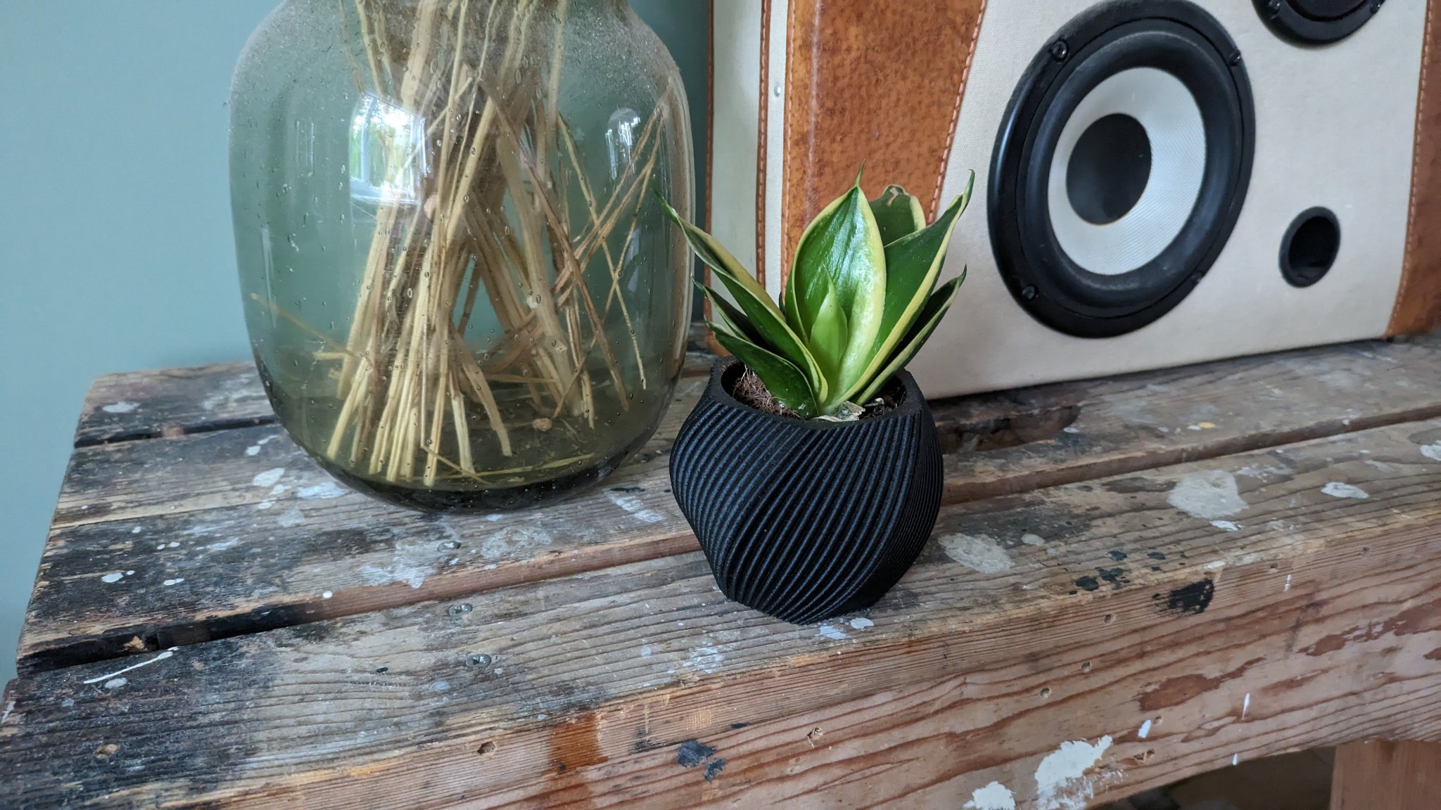 Chậu cây hình lục giác xoắn hiện đại có họa tiết bong bóng