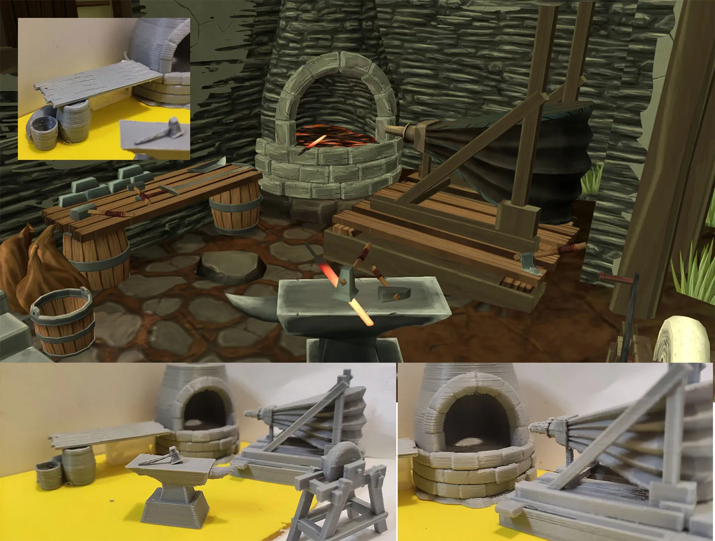 Xưởng rèn phong cách hoạt hình với mô hình nội thất và công...