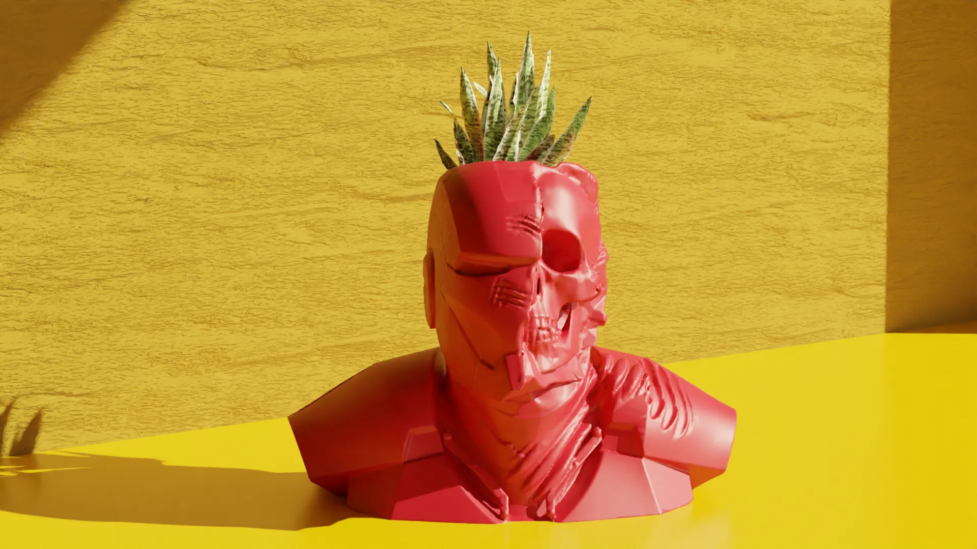 Đầu lâu Ironman làm chậu cây trang trí