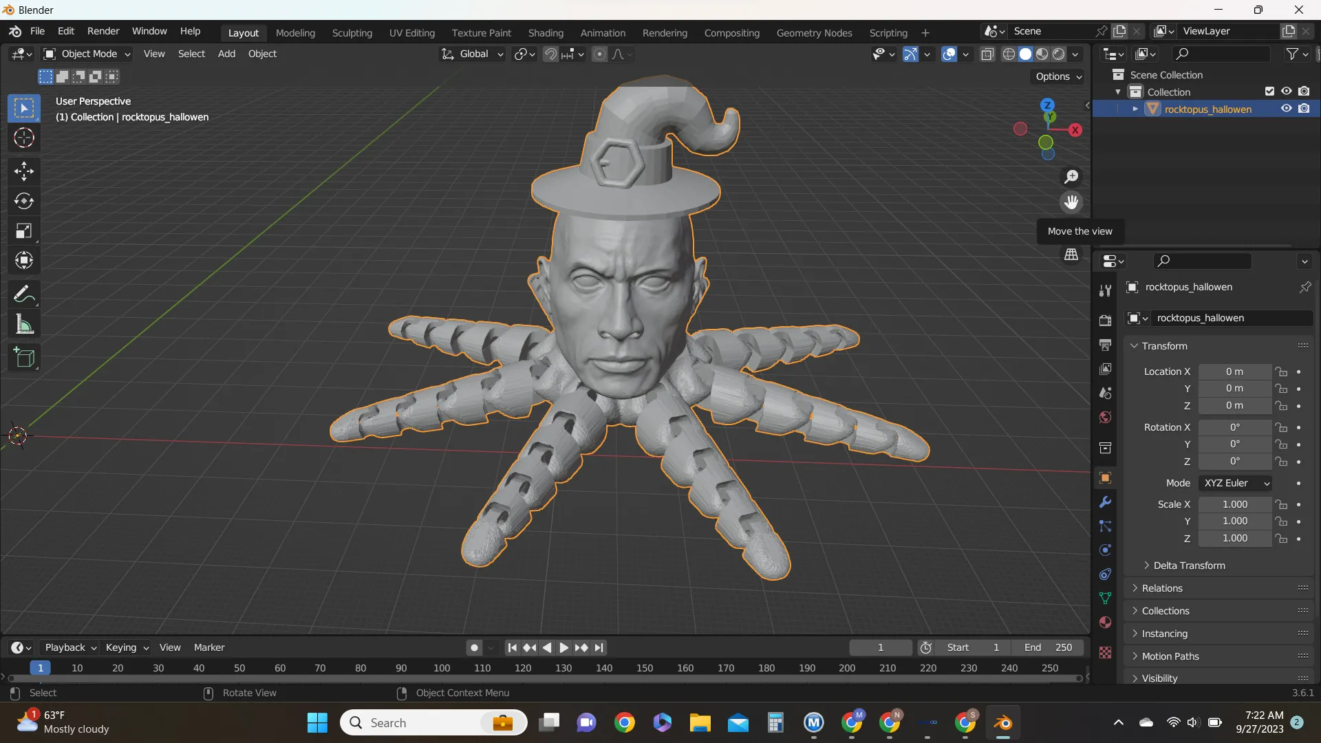 Bạch tuộc đá Halloween đội mũ phù thủy
