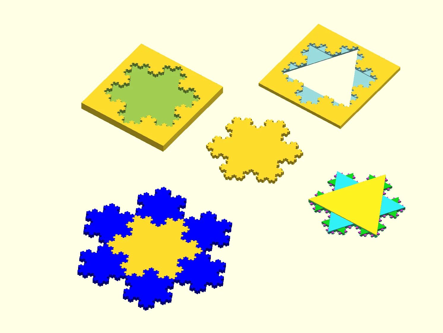 Generator bông tuyết Koch parametric bằng OpenSCAD