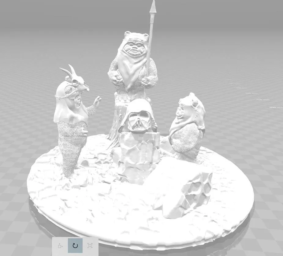 Mô hình Ewok kết hợp với mũ Darth Vader trong không gian Star Wars