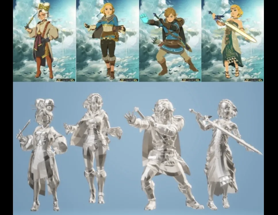 Nhân vật Link và hai phiên bản Zelda trong Tears of the Kingdom