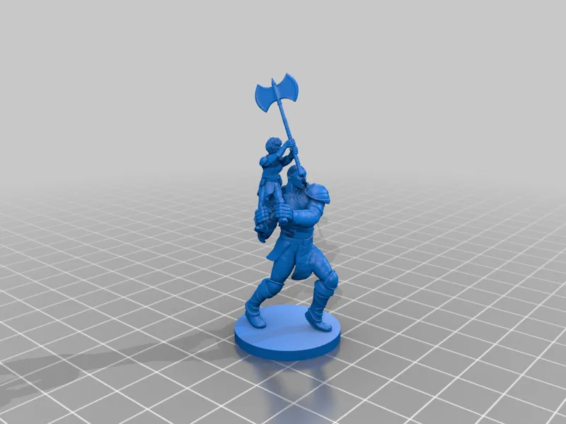 Nhân vật Goliath chiến binh cầm chiến axe với halfling