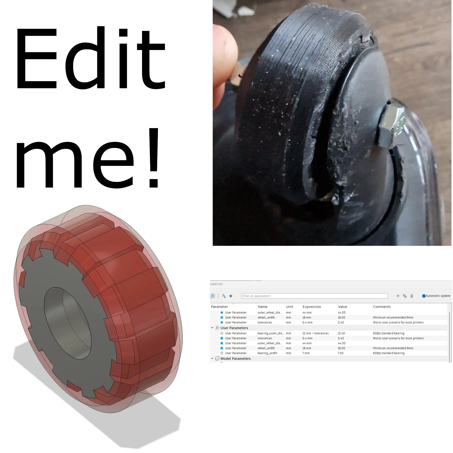 Bánh xe vali tùy chỉnh 2 phần với ổ bi 608ZZ