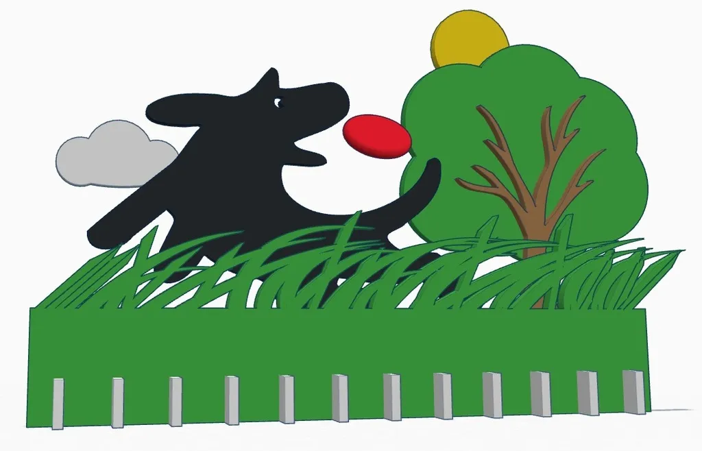 Cảnh chơi đùa tại công viên chó với thiết kế laser cắt