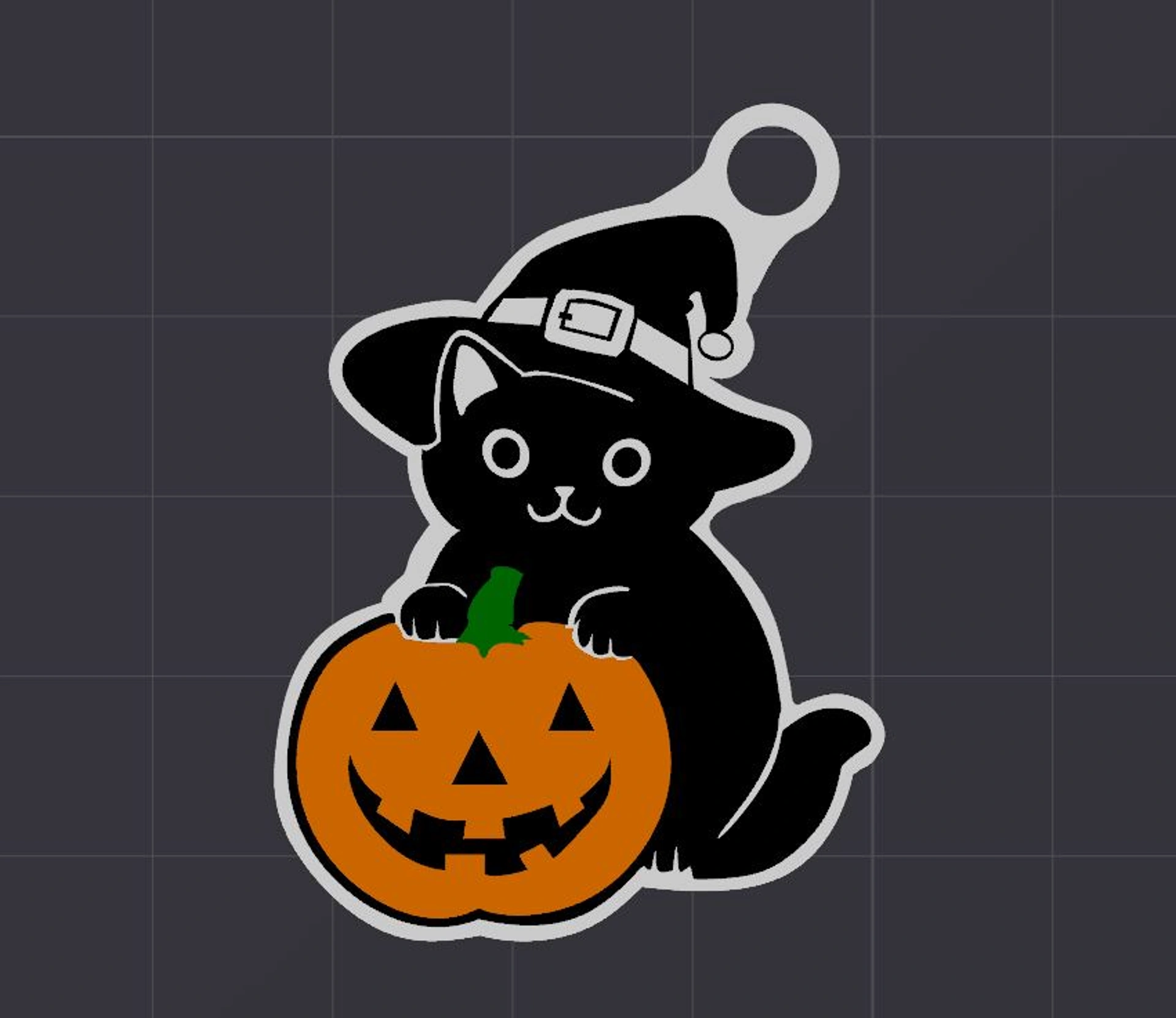 Móc khóa mèo Halloween ngồi trên bí ngô