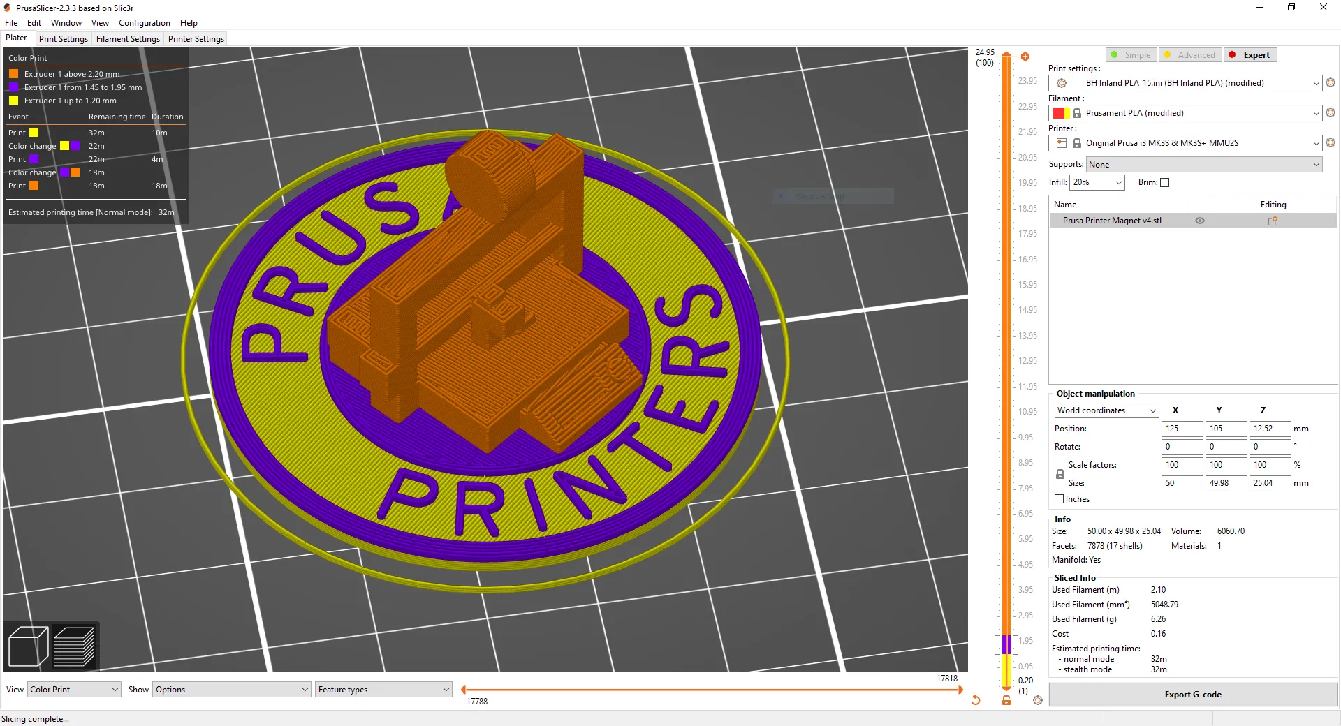 Nam châm tủ lạnh Prusa Printers - Đơn sắc không MMU