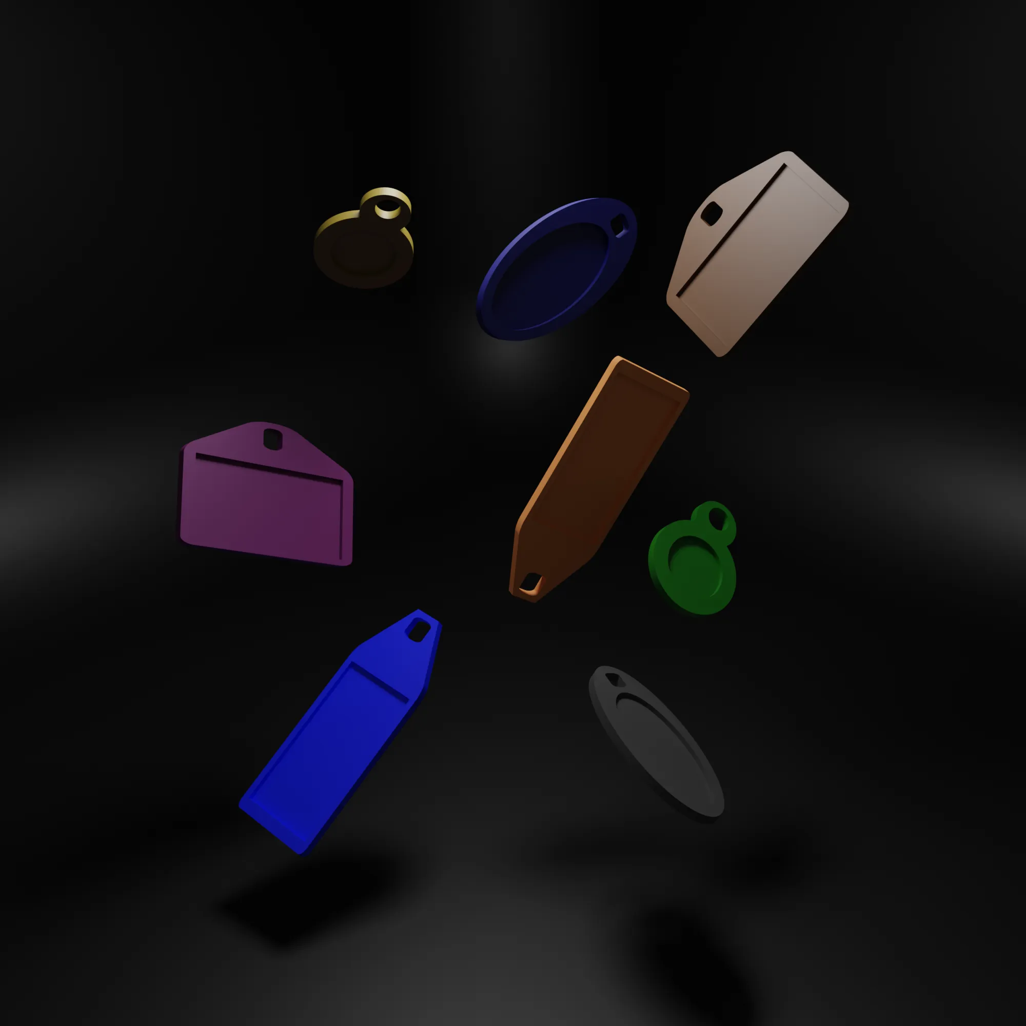 Thẻ chìa khóa hình dạng khác nhau được tạo ra từ Blender