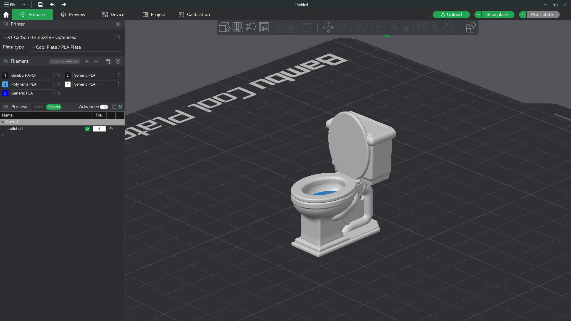 Bồn cầu đầy nước trong mô hình 3D thực tế
