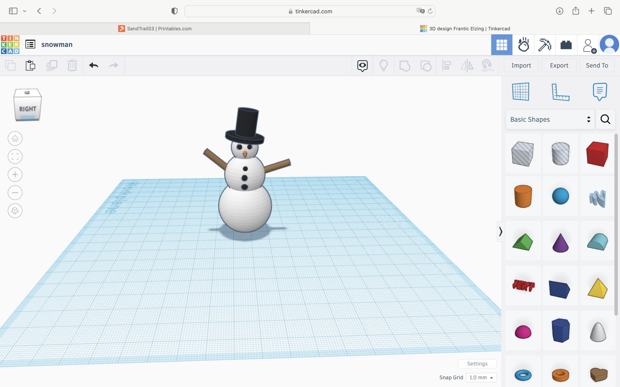 Mô hình người tuyết đơn giản thiết kế trong Tinkercad