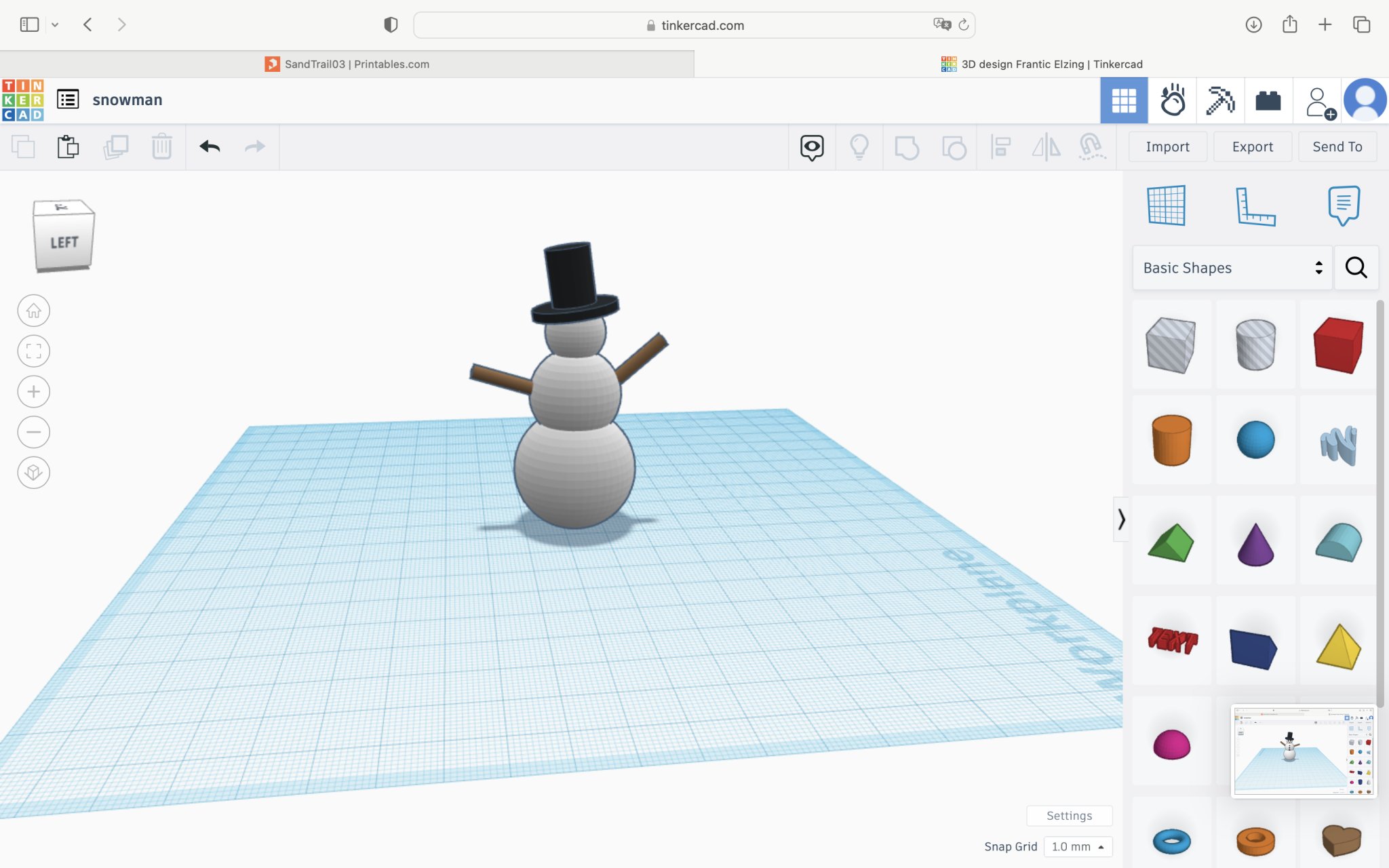 Mô hình người tuyết đơn giản thiết kế trong Tinkercad