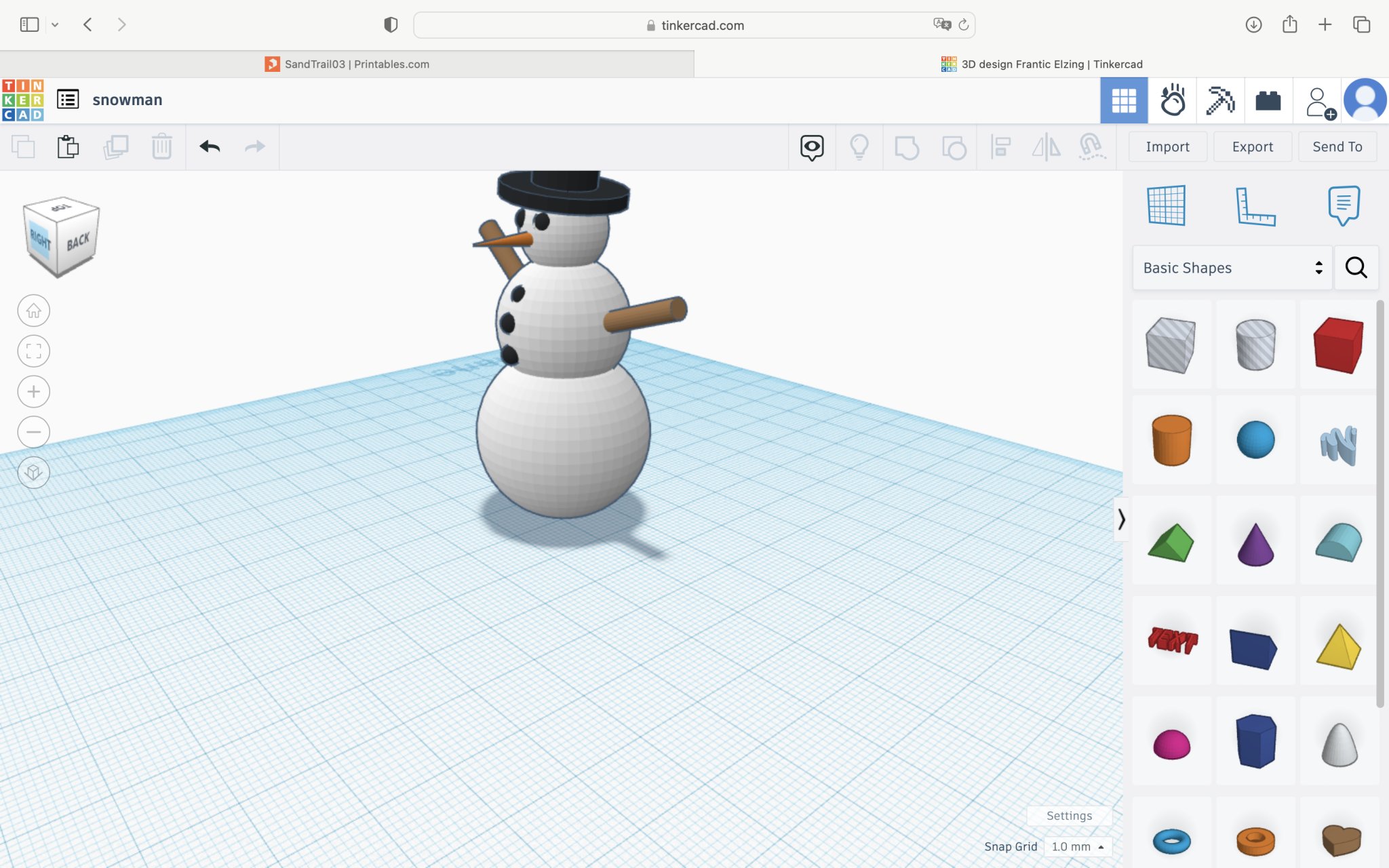 Mô hình người tuyết đơn giản thiết kế trong Tinkercad
