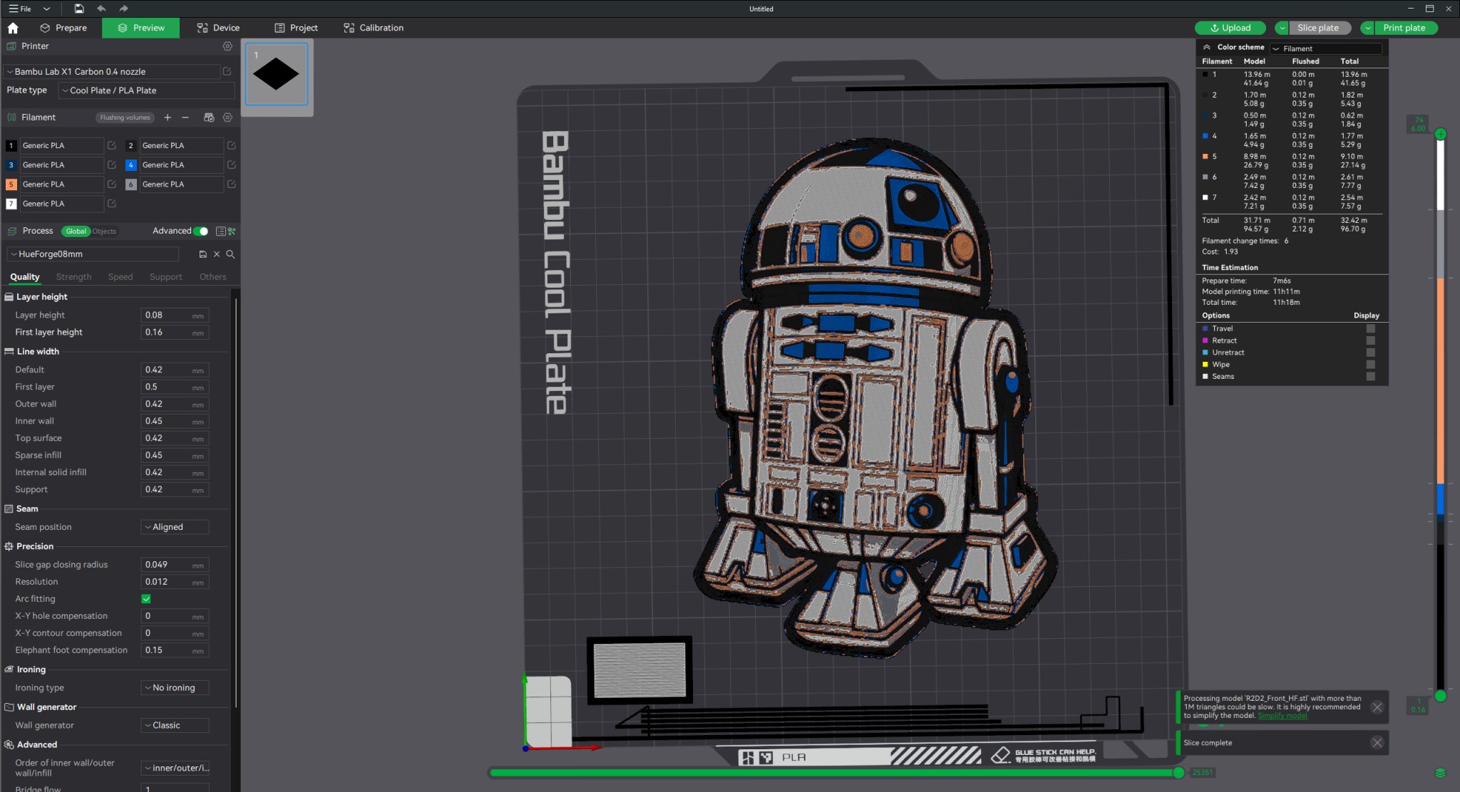 R2D2 đa màu sắc trong nghệ thuật vẽ filament HueForge